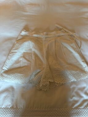 Ulla Johnson White Eyelet Scallop-Hem Shorts